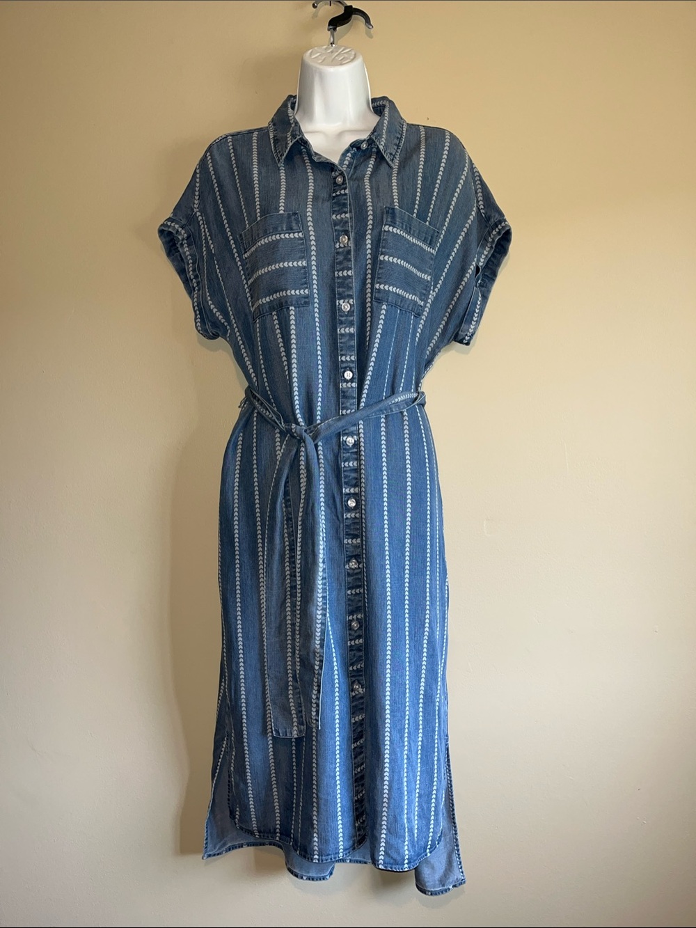 Tribal Blue Striped Button-Front Midi Dress